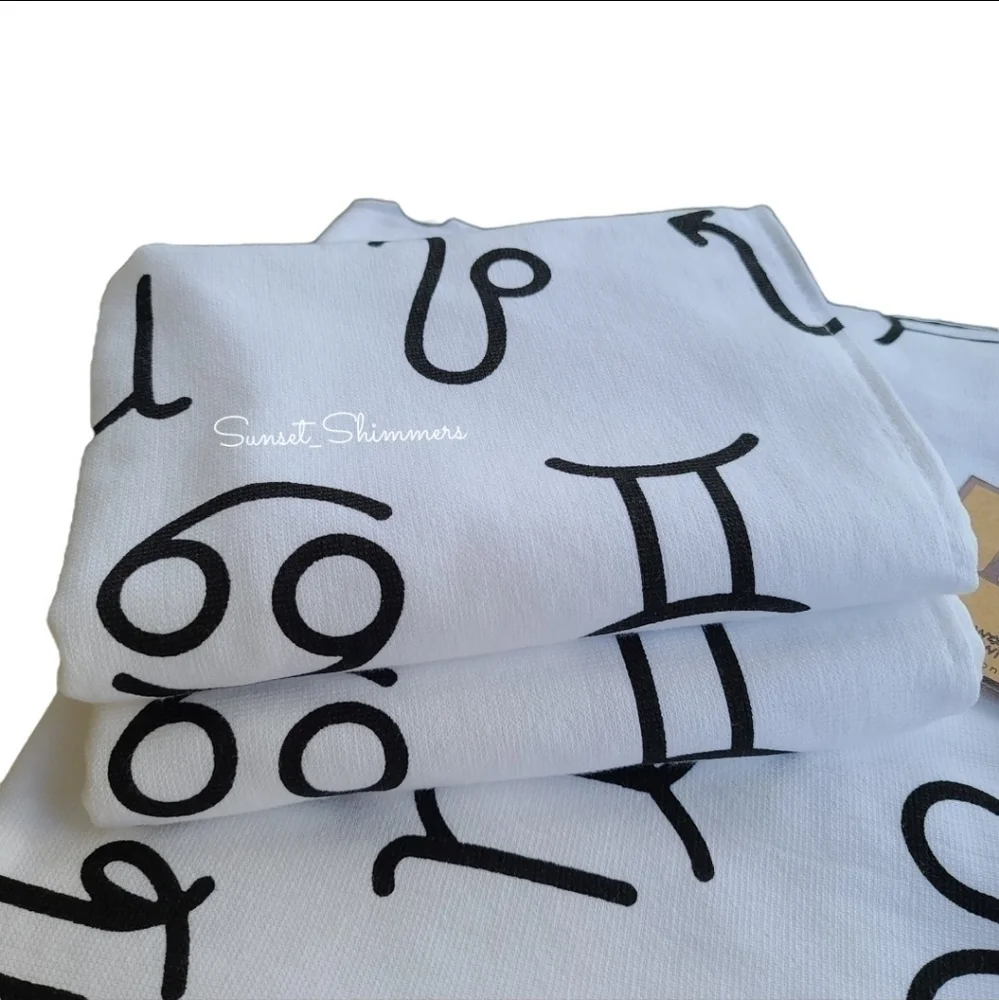 6PC Deborah Connolly Astrology Zodiac Sign Black & White Bath Hand Tip Towel Set
